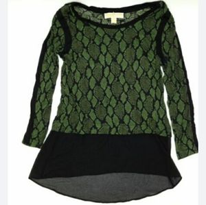 Michael Kors green and black Exotic Giraffe print chiffon Trim long sleeve top M